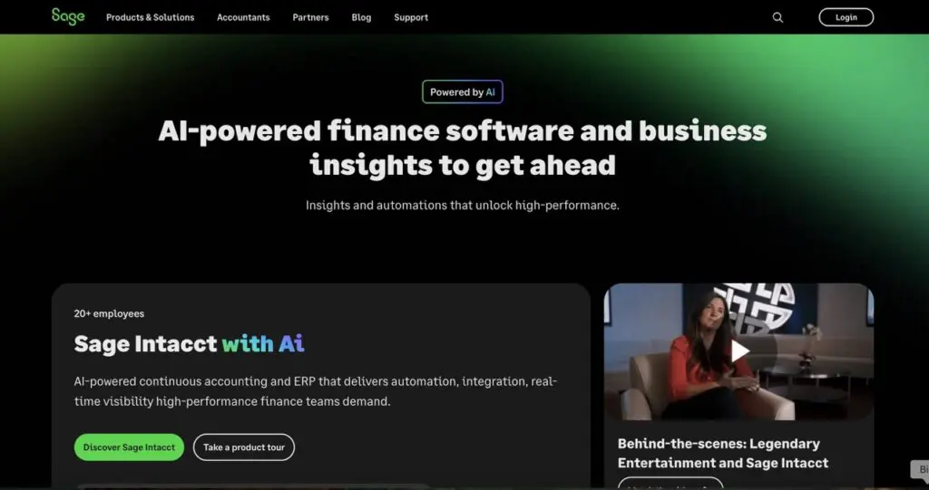 sage intacct homepage, one of fiancial analysis software