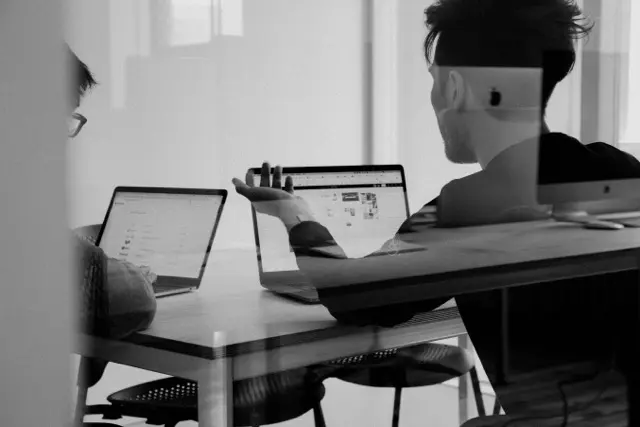 Person sitting in the office looking at computer screen