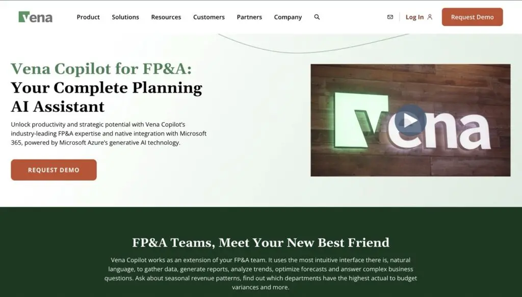 Screenshot showing VENA copilot ai for finance