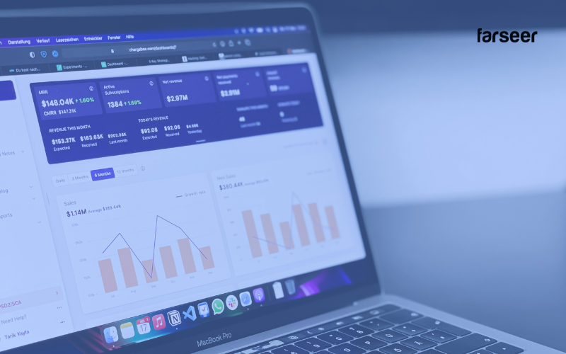 Laptop showing graphs and data, regarding to financial reporting and analytics