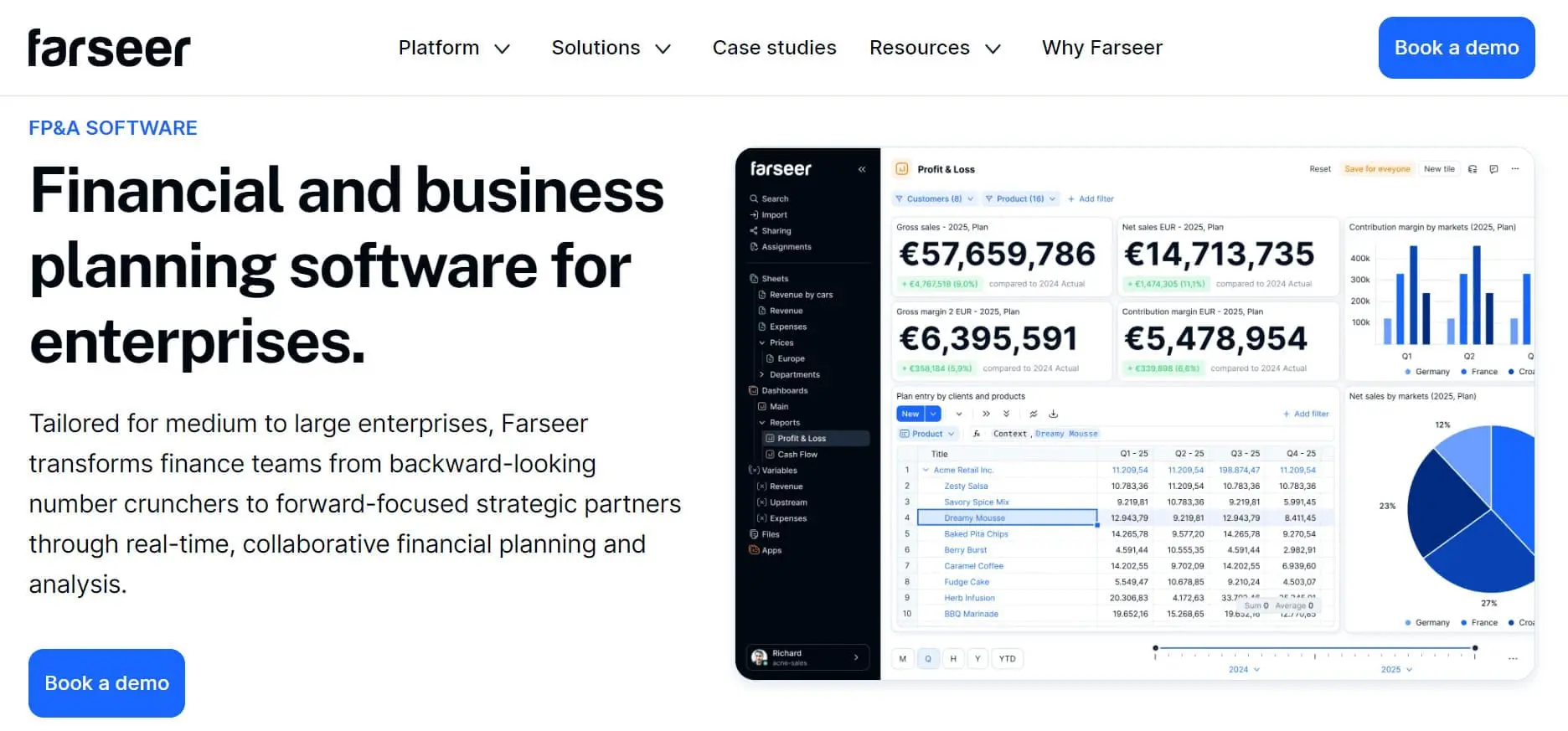 Farseer homepage featuring FarseerAI, a finance automation software that enables effortless, AI-powered forecasting through intuitive, data-driven tools designed for finance and business teams.