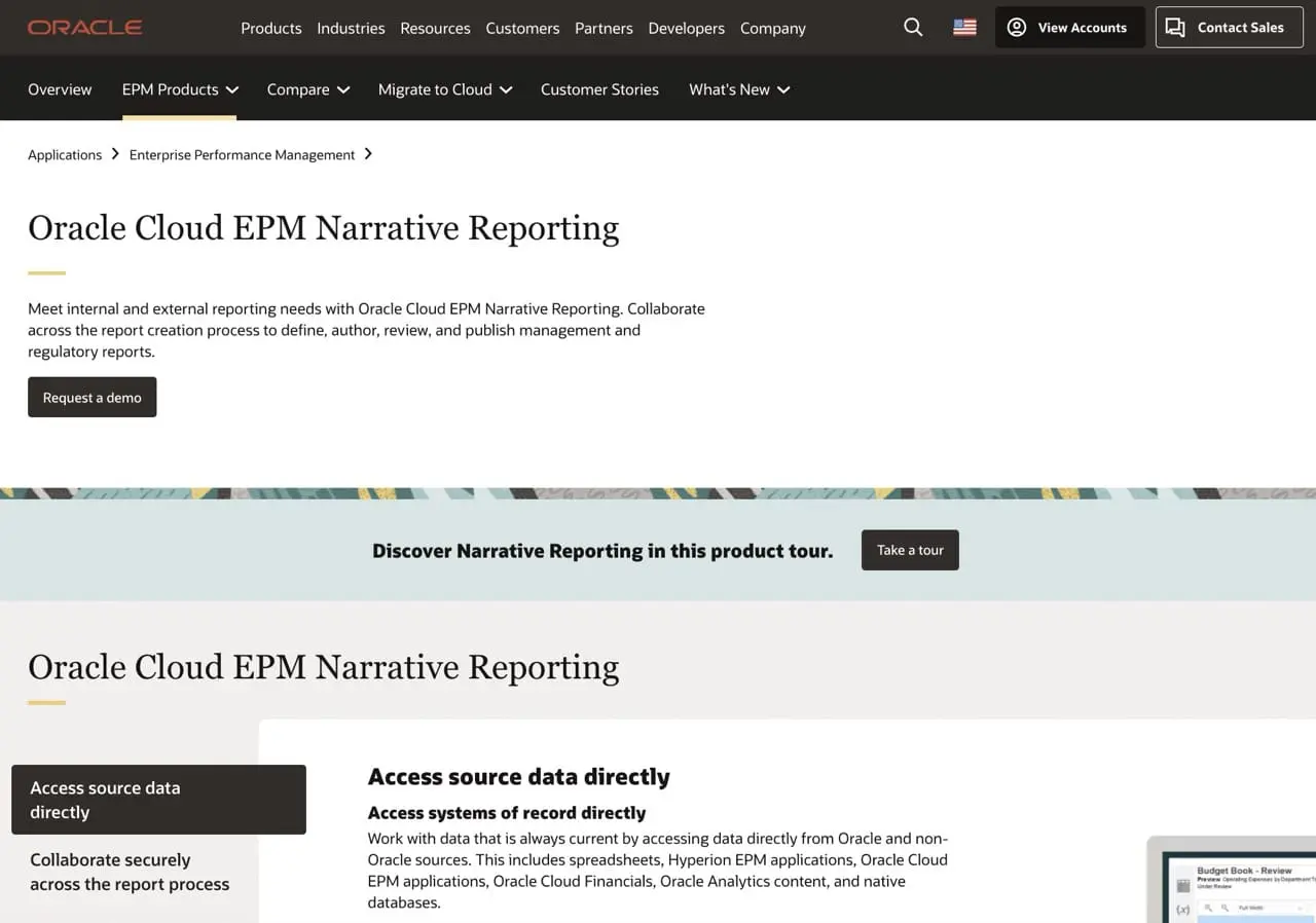 Screenshot of ORACLE homepage