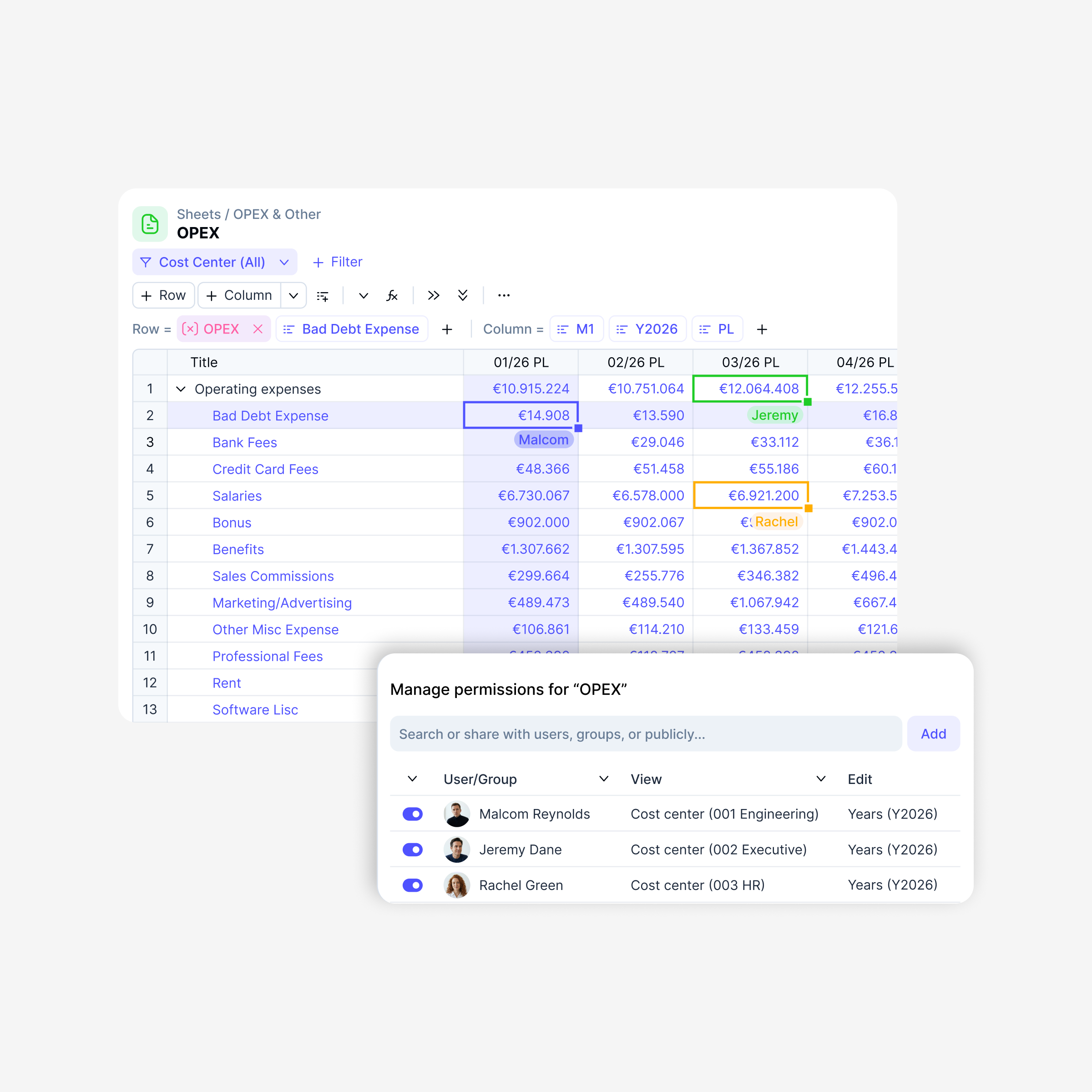 Work together in flexible spreadsheets built on one secure data warehouse