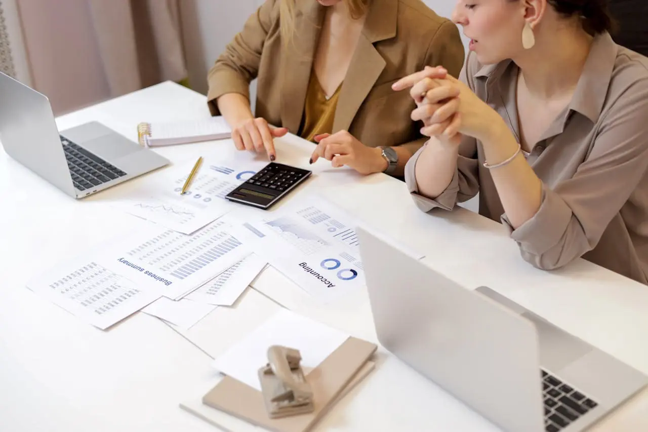Businesswomen discussing work in an office