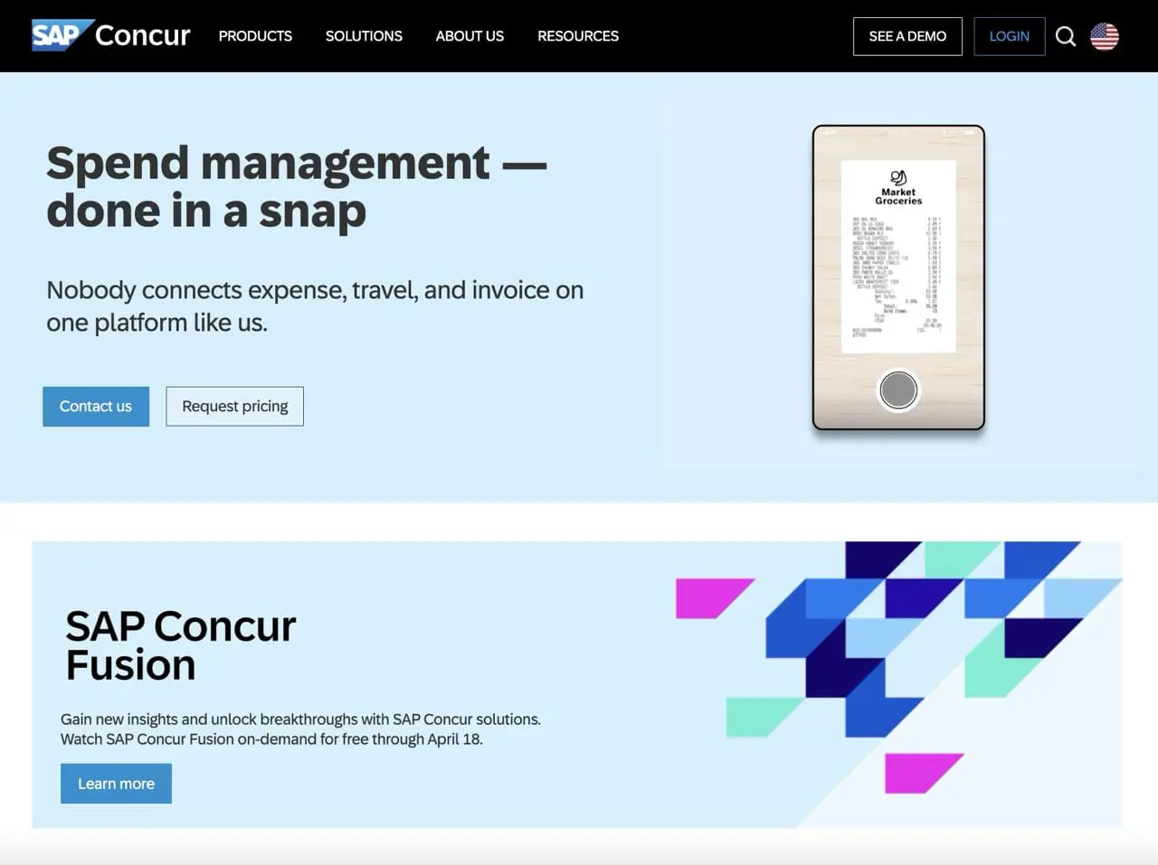 Screenshot of SAP homepage