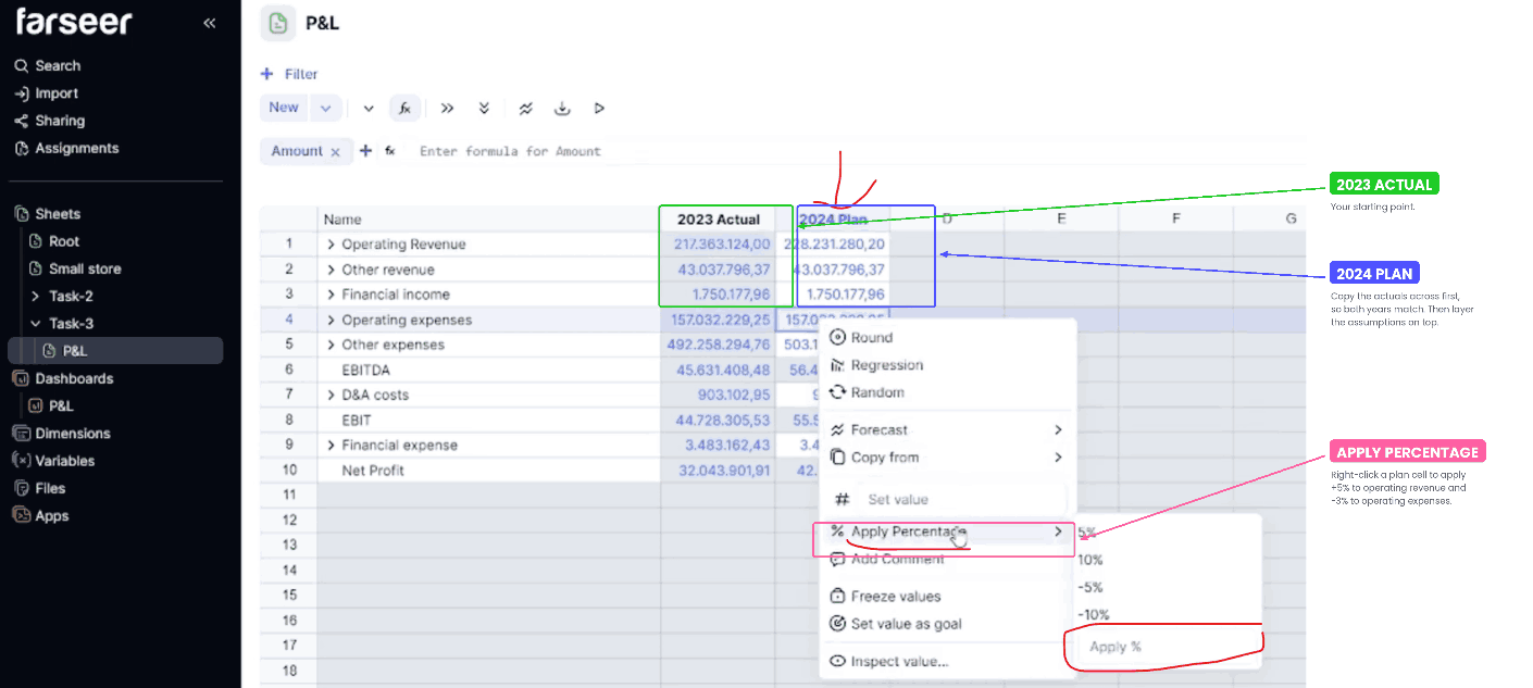 Create a 2024 Plan From 2023 Actuals
