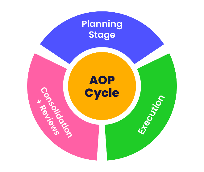 The three phases of the AOP cycle: plan, execute, then consolidate and review.