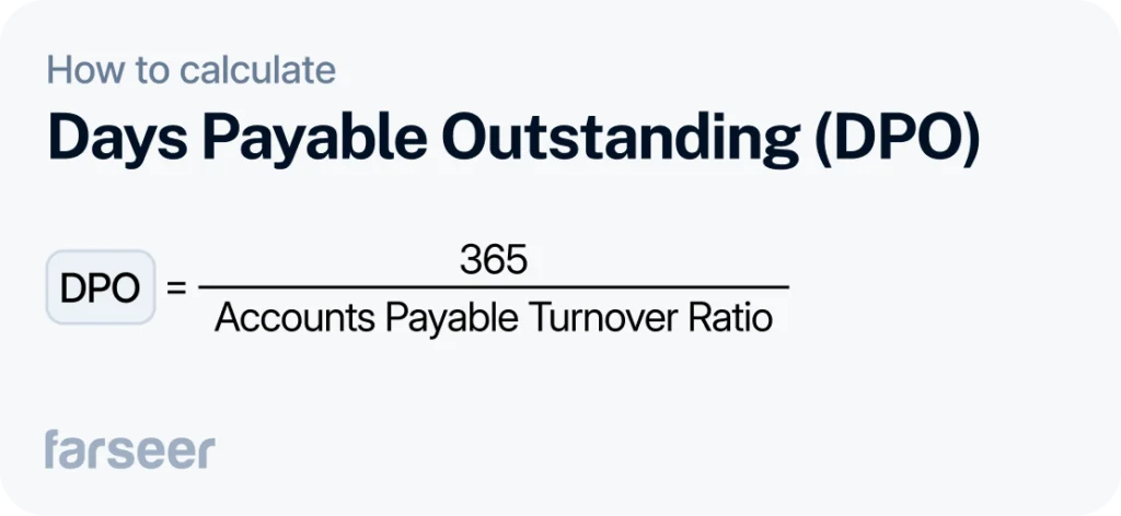 Days Payable Outstanding (DPO) = 365 ÷ Accounts Payable Turnover Ratio