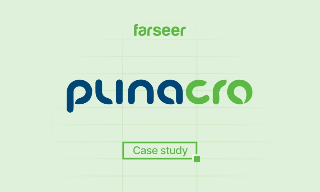 The image shows a visual for a case study featuring Plinacro, with the Farseer logo above and a light green background grid.
