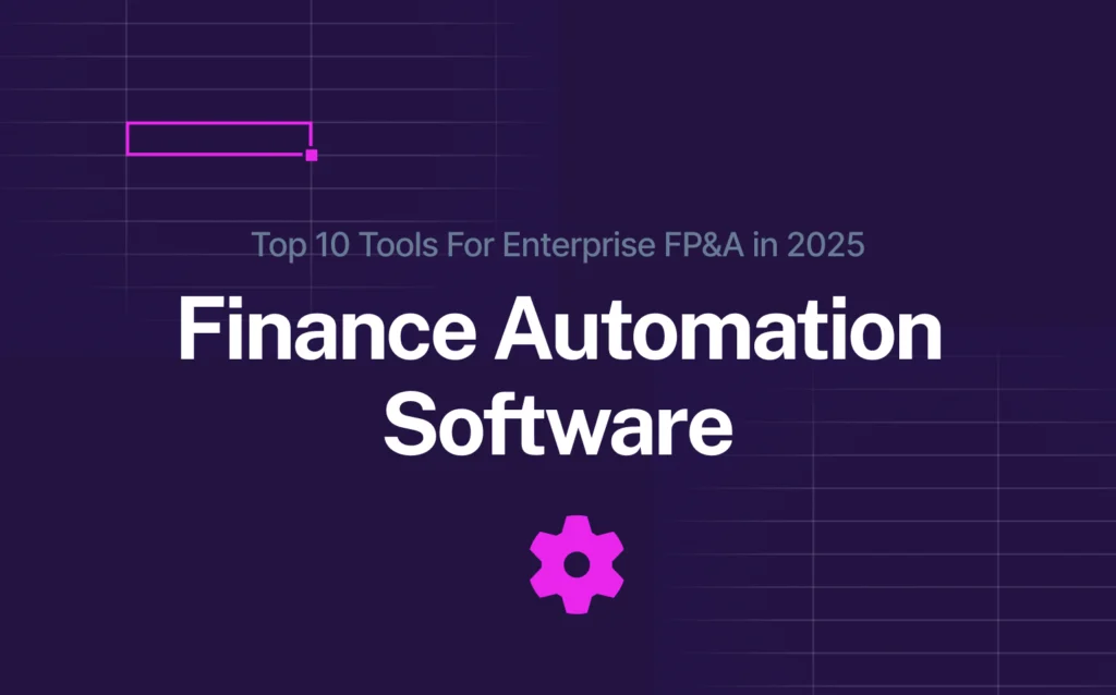 Title slide showcasing “Finance Automation Software” as one of the top 10 tools for enterprise FP&A in 2025, with a gear icon symbolizing process optimization through AI and automation.