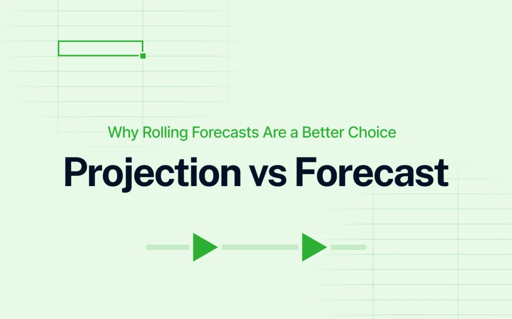 Visual header for a blog titled Projection vs Forecast, highlighting why rolling forecasts are a better choice for financial planning.