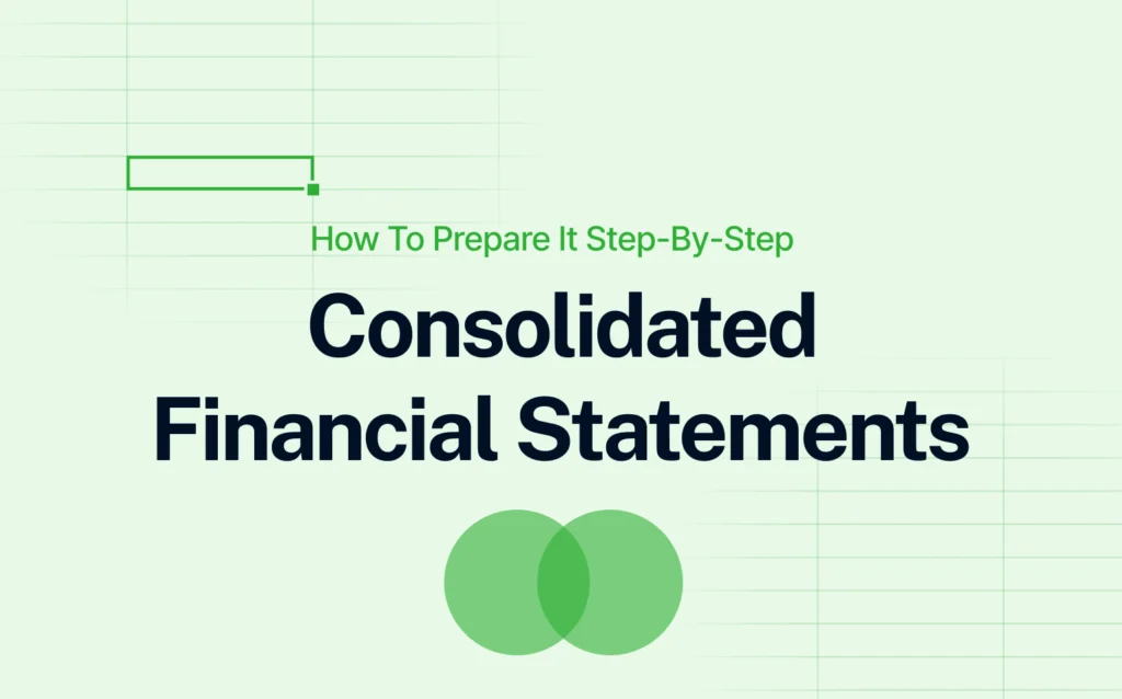 Visual cover with title ‘Consolidated Financial Statements – How to Prepare It Step-by-Step’ with two overlapping green circles symbolizing data integration