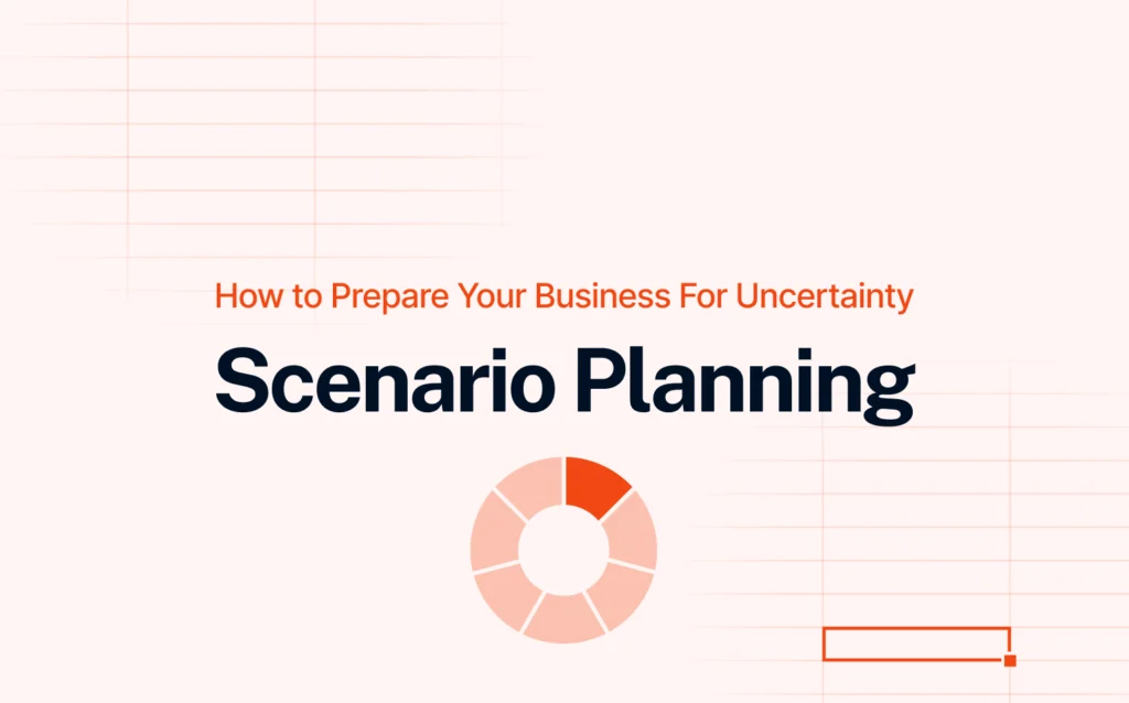 Title slide that reads “Scenario Planning – How to Prepare Your Business for Uncertainty” with a circular chart graphic beneath the title, styled in orange on a pale background.