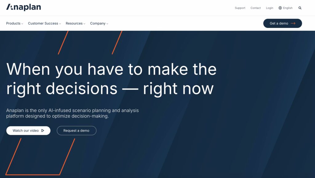 Anaplan homepage showing corporate budgeting software