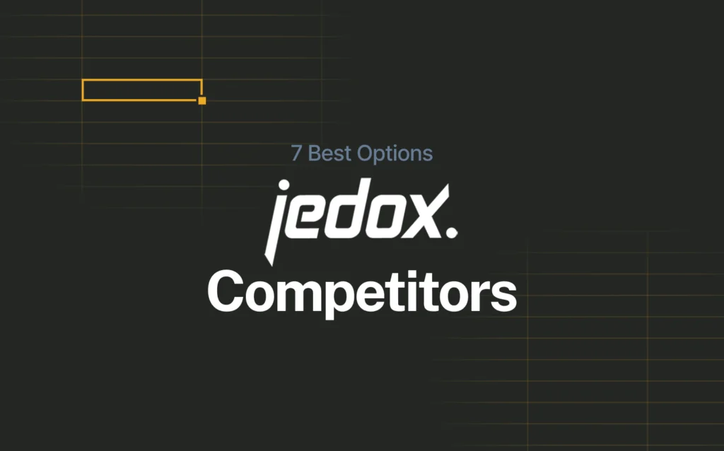 Visual cover slide with the title "Jedox Competitors – 7 Best Options" on a dark background with yellow graphic elements.