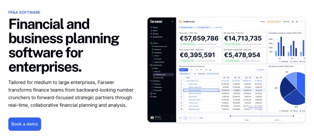 Farseer book a demo homepage, one of rolling forecast software