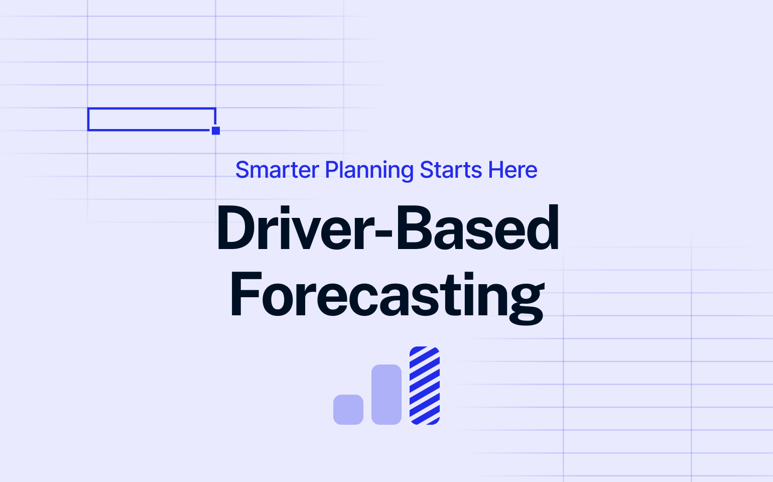 Visual showing the title “Driver-Based Forecasting” with a subheading “Smarter Planning Starts Here” and an abstract chart icon on a spreadsheet-style background.
