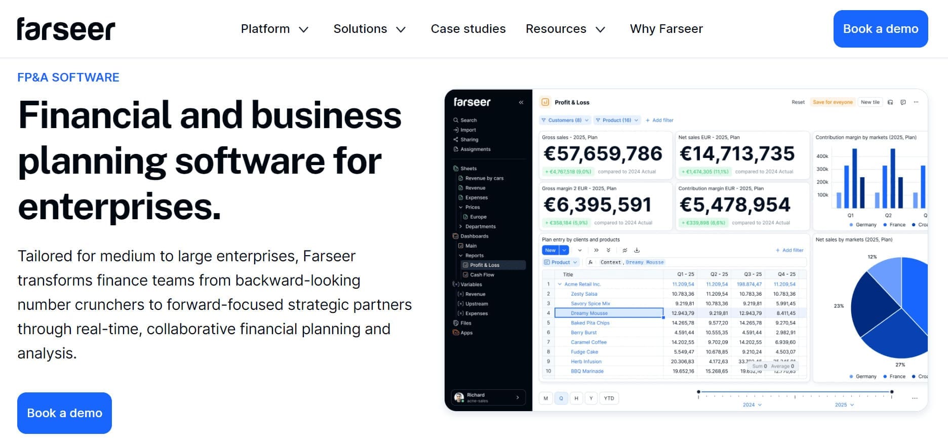 Farseer homepage featuring FarseerAI, a finance automation software that enables effortless, AI-powered forecasting through intuitive, data-driven tools designed for finance and business teams.