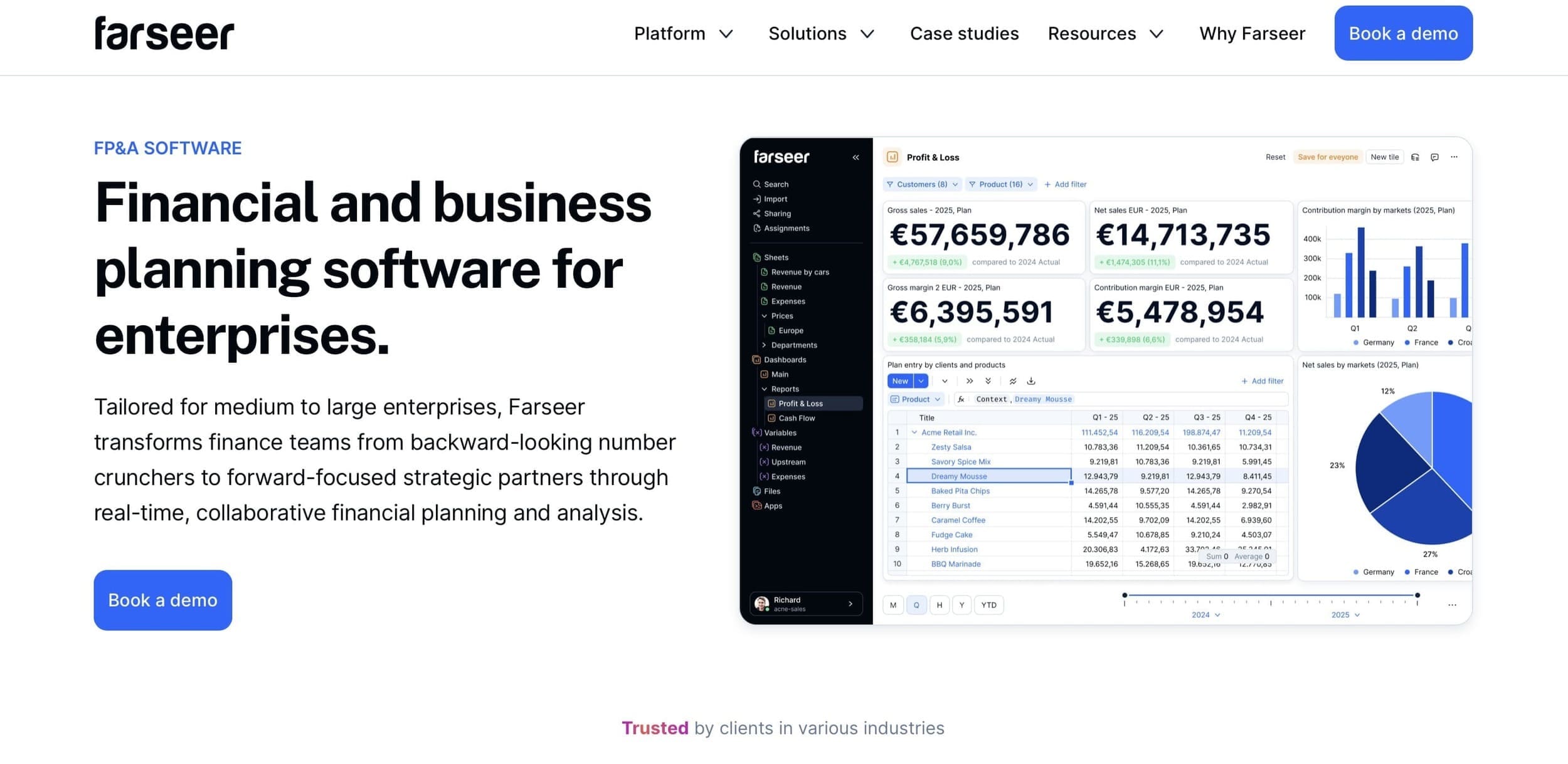 Farseer financial planning dashboard showing expense breakdown, helping finance teams analyze spending and identify cost-saving opportunities.