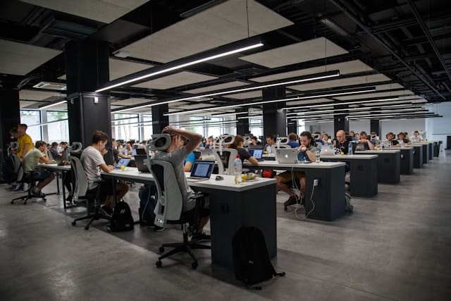 people in an office working