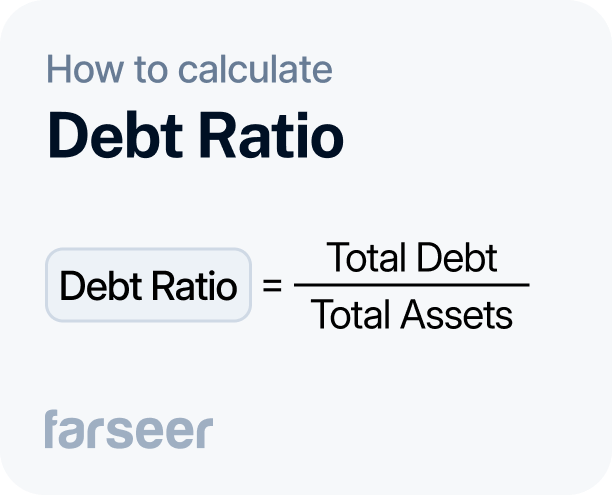 Formula image showing how to calculate the debt ratio by dividing total debt by total assets.