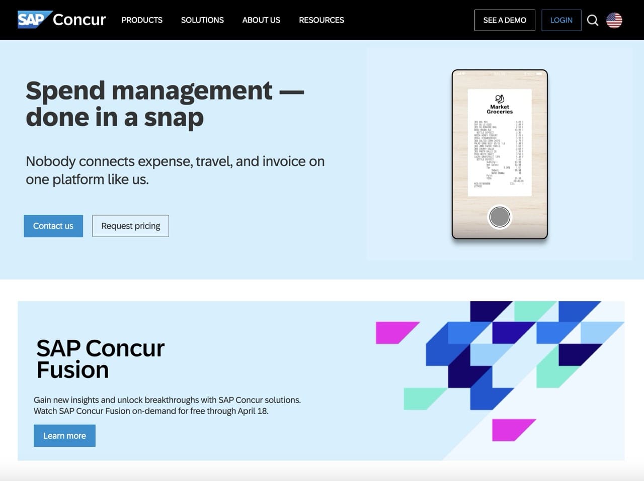 Screenshot of SAP homepage